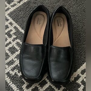 Clarks Black Leather Slip-On Loafers